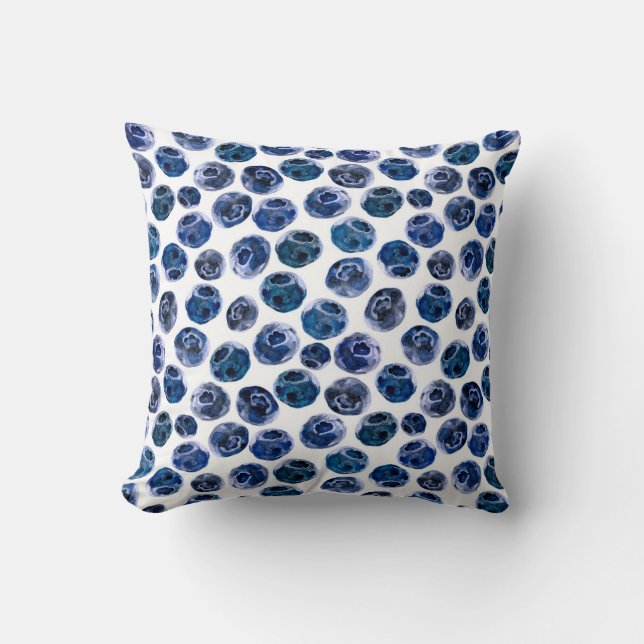 Coussin Bleuets : motif illustré d'aquarelle. (Recto)