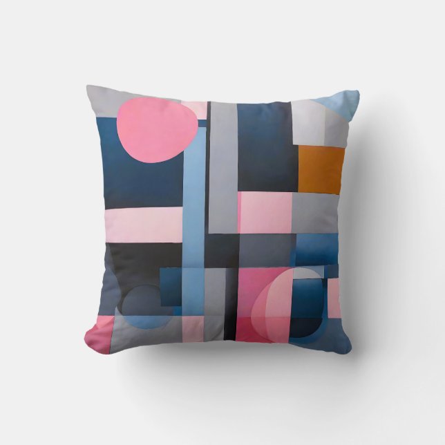 Coussin Bleus et roses subtils dans l'abstraction géométri (Recto)