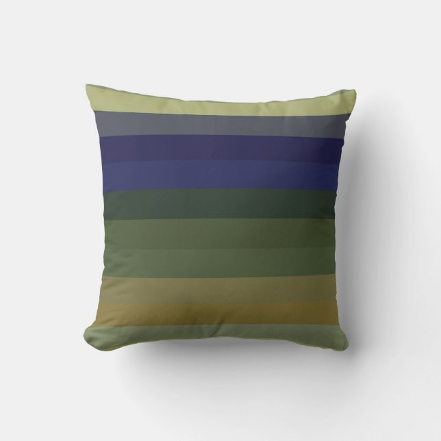 Coussin Bleus sauge atténués et rayures vert olive  (Recto)