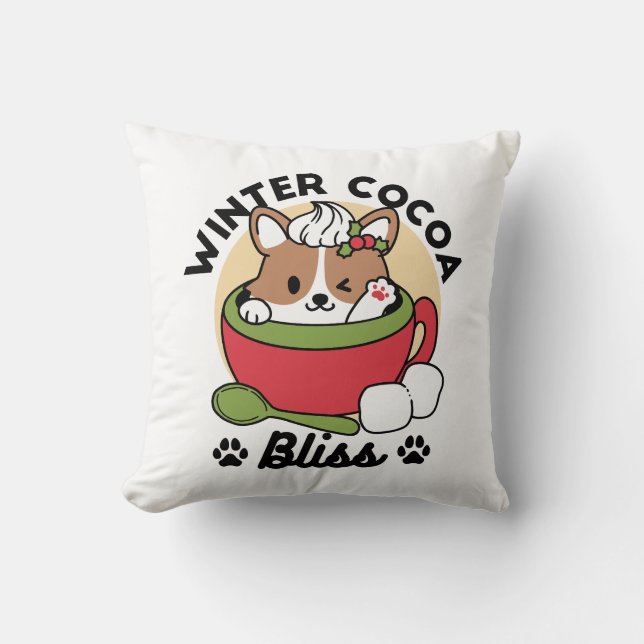 Coussin Bliss de cacao d'hiver - Chien mignon en mode Mug (Recto)