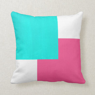 Coussin Bloc de couleur blanc rose chaud Turquoise