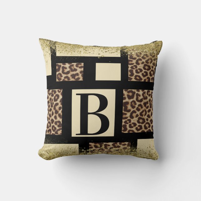 Coussin Bloc de couleur Crème ivoire Noir & Leopard Cheeta (Recto)