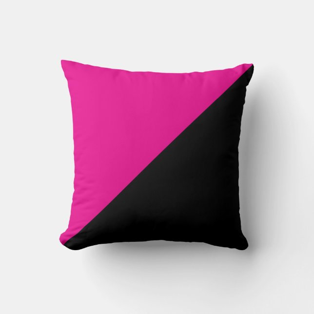 Coussin Bloc de couleur diagonale rose et noir à moitié ch (Recto)