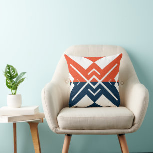 Coussin Bloc de couleur géométrique moderne orange bleu ma