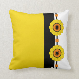 Coussin Bloc de couleur jaune et floral