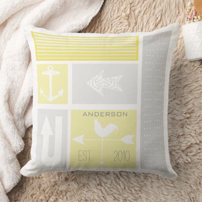 Coussin Bloc de couleur jaune gris marine personnalisé (Couverture)