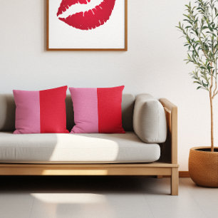 Coussin Bloc de couleur minimaliste rose et rouge deux ton