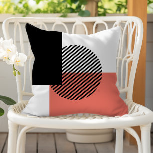 Coussin Bloc de couleur moderne rayé cercle corail noir