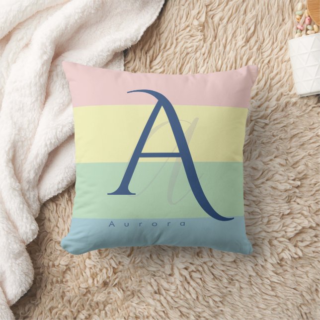 Coussin Bloc de couleur pastel moderne initial et nom pers (Couverture)
