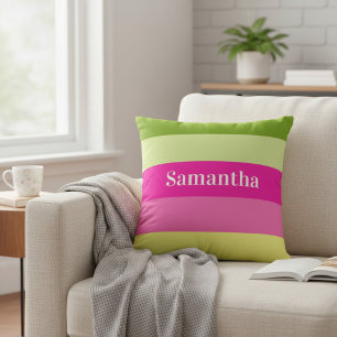Coussin Bloc de couleur rayé rose et vert Monogram