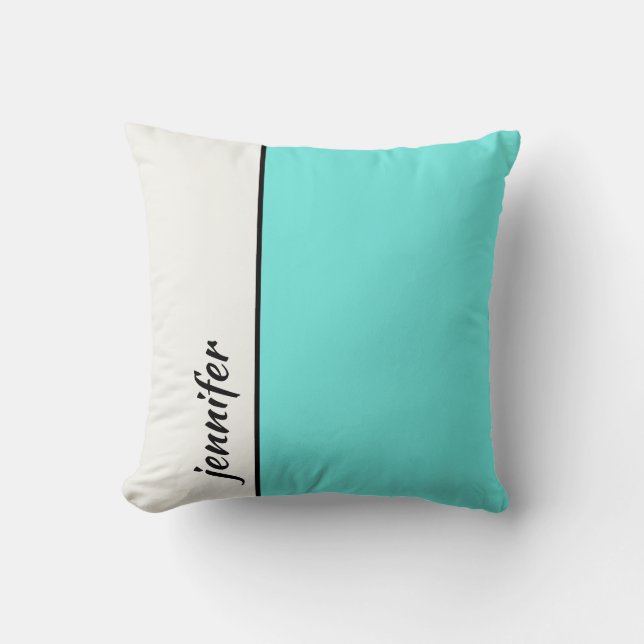 Coussin Bloc de couleur turquoise et blanche avec votre no (Recto)