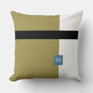 Coussin Bloc de couleur vert olive monogrammé