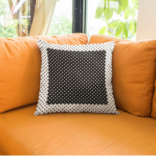 Coussin Bloc de couleur vintage Point Polka noir et blanc