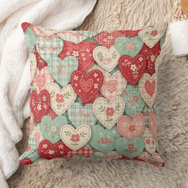 Coussin Bloc de courtepointe cœur rustique multicolore (Couverture)
