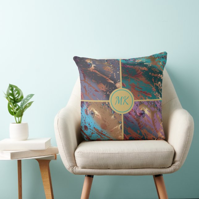 Coussin Bloc de quatre couleurs monogrammé (Chaise)