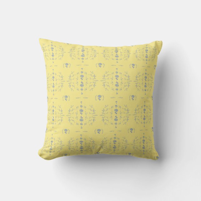Coussin Bloc d'hortensia motif jaune et bleu (Recto)