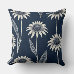 Coussin Bloc d'impression bleu et blanc Coneflower