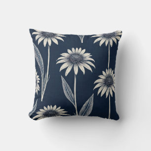 Coussin Bloc d'impression bleu et blanc Coneflower