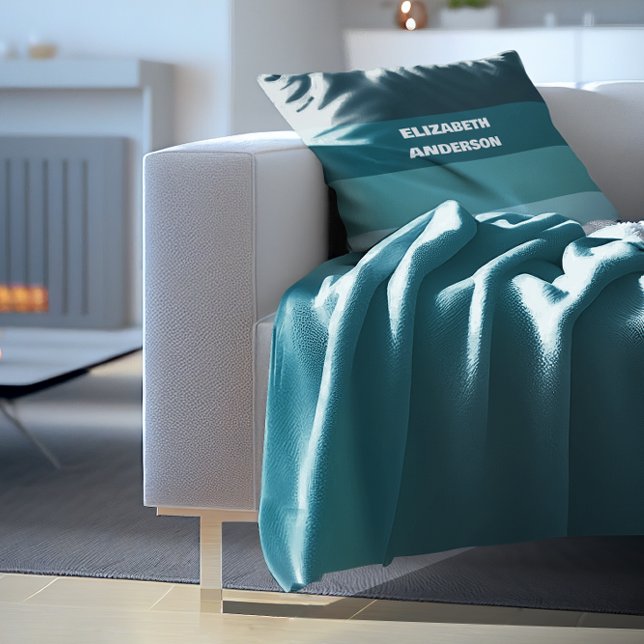 Coussin Blocage de couleur Turquoise Bande horizontale (Créateur téléchargé)