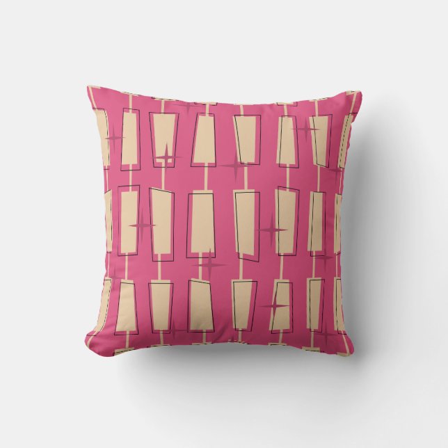 Coussin Blocs Atomiques Rose Moderne du Milieu du Siècle (Recto)