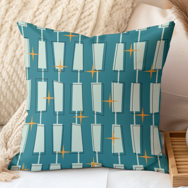Coussin Blocs Atomiques Teal, Aqua de Style Moderne du Mil (Créateur téléchargé)