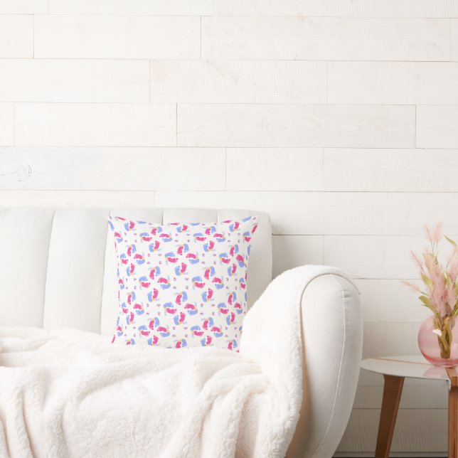 Coussin Blocs Empreintes de Bébé au Pastel Rose et Bleu (Canapé)
