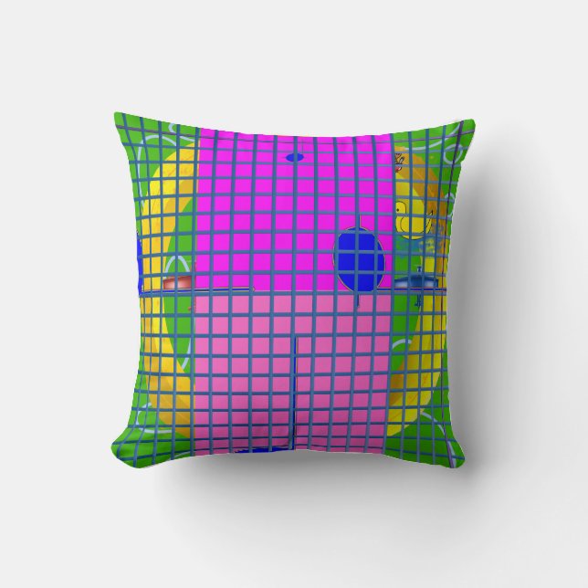 Coussin Blocs rose vif sur GoldRing Green Géométrique (Recto)