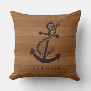 Coussin Blond Faux Wood et Ancre nautique Brown