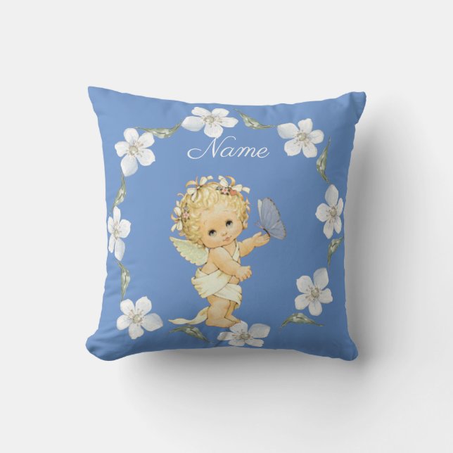 Coussin Blonde Ange bébé avec nom de papillon en céramique (Recto)