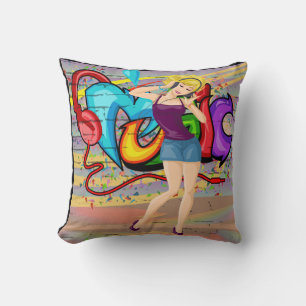Coussin Blonde Girl Dancing MusicGraffiti Mur Arrière - pl