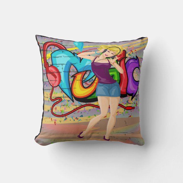 Coussin Blonde Girl Dancing MusicGraffiti Mur Arrière - pl (Recto)