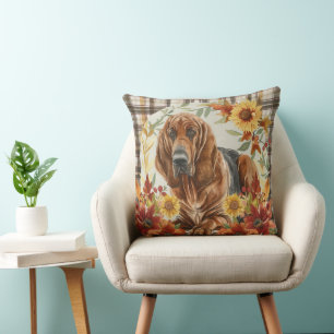Coussin Bloodhound Chien Automne Aquarelle Fleurs