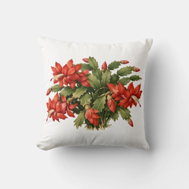 Coussin Blooming Red Christmas Cactus Plant  (Recto)