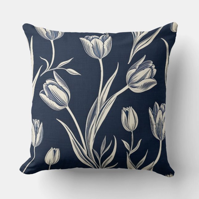 Coussin Bloquer les tulipes bleues et blanches (Recto)