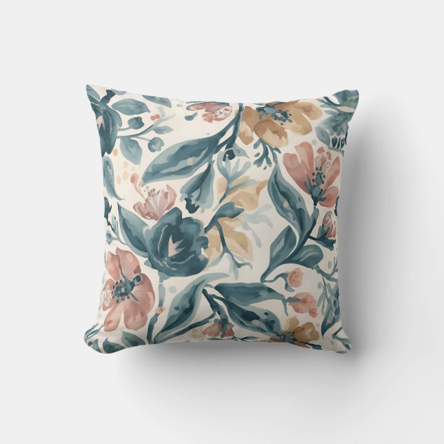Coussin Blue and Blush Floral Pattern (Recto)