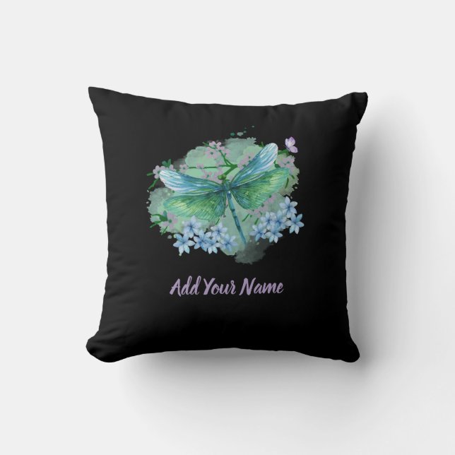 Coussin Blue and Green Dragonfly Throw Pillow (Recto)