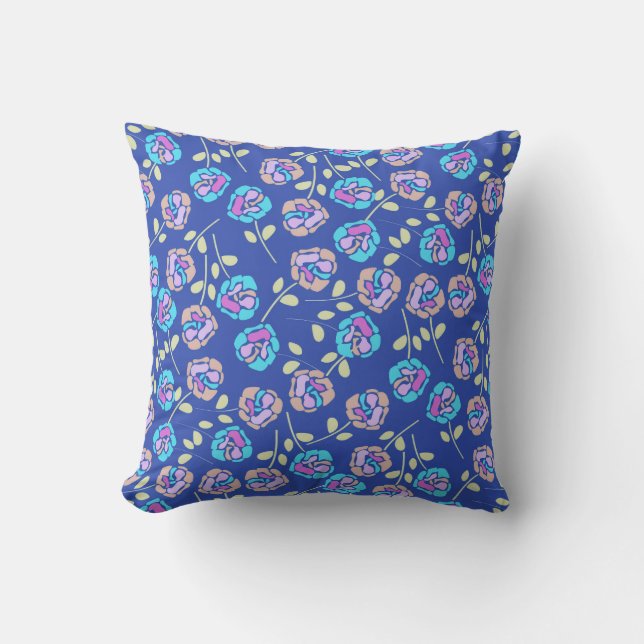 Coussin Blue and Purple Floral Pattern (Recto)