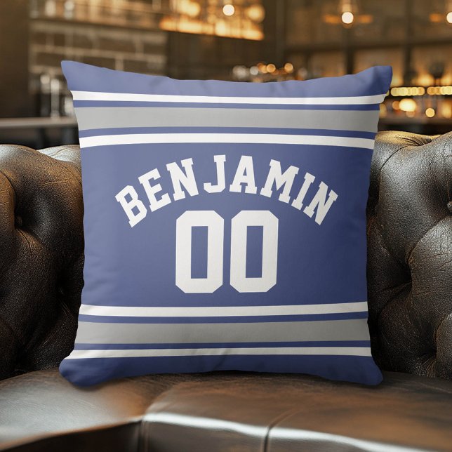Coussin Blue and Silver Sports Jersey Nom personnalisé Num (Custom Pillow)