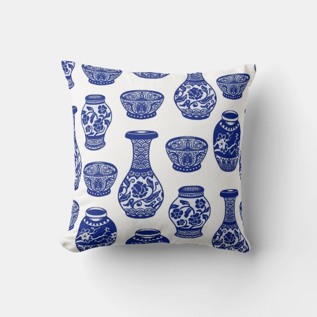 Coussin Blue and White Chinese Porcelain Pottery Vases (Recto)