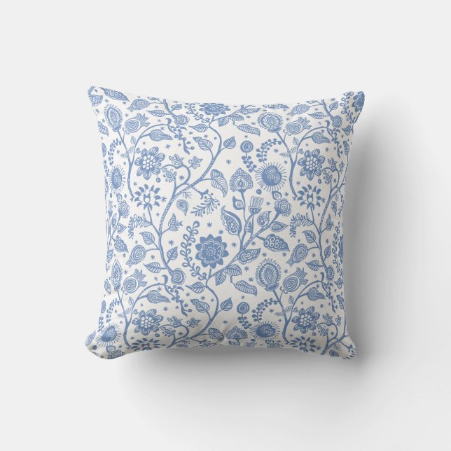 Coussin Blue and White Floral Botanical Pattern Whimsical (Recto)