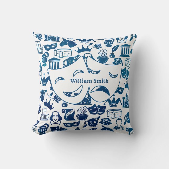 Coussin Blue and White Shakespeare Lover Pillow (Recto)