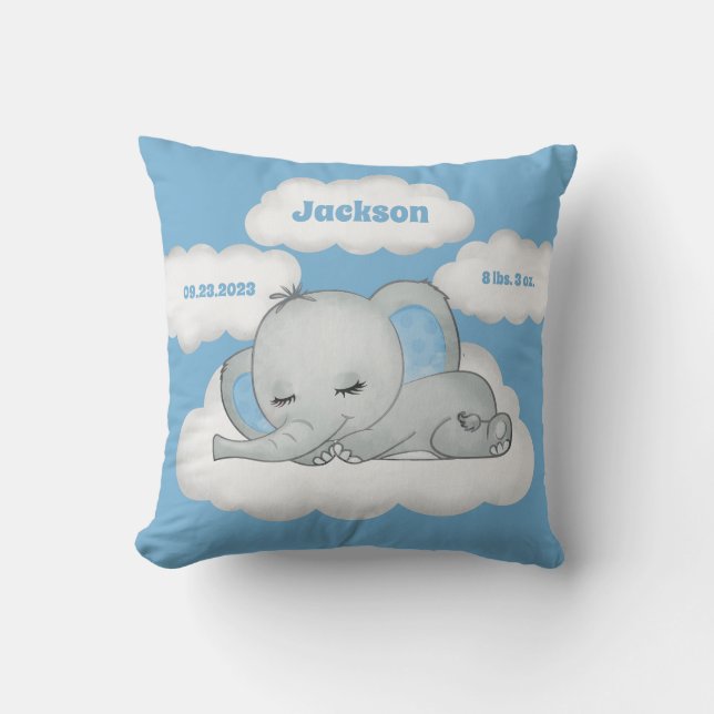 Coussin Blue Baby Boy Elephant Keepsaké Nom de naissance S (Recto)