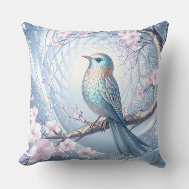 Coussin Blue Bird Floral Throw Pillow (Recto)