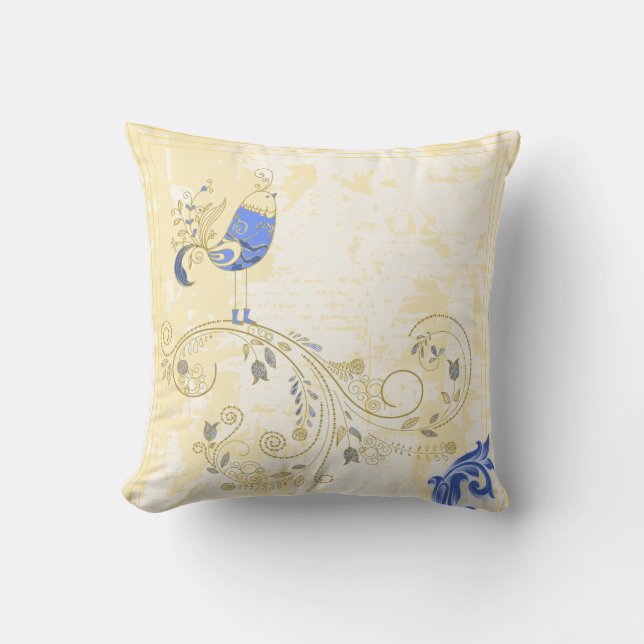 Coussin Blue Bird Retro Floral Art (Recto)
