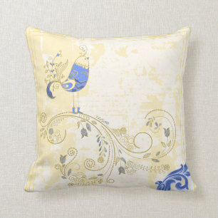 Coussin Blue Bird Retro Floral Art
