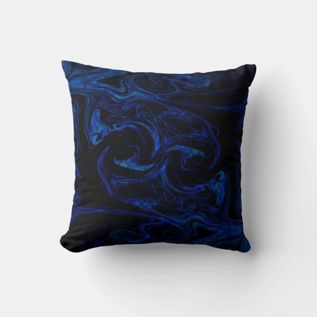 Coussin Blue Black Swirl Abstrait Smoky Cool (Recto)