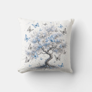 Coussin Blue Butterfly Tree Throw Pillow