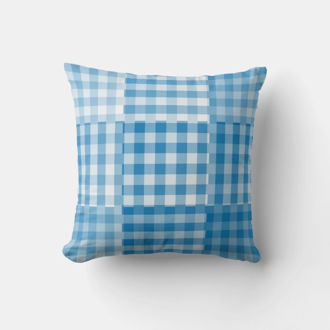 Coussin Blue Checker Patchwork Pattern (Recto)