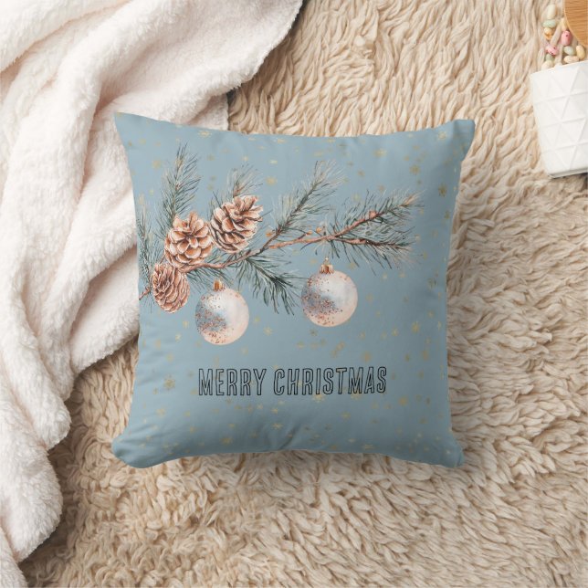 Coussin Blue Christmas Tree Pine Cones Ornaments   (Couverture)