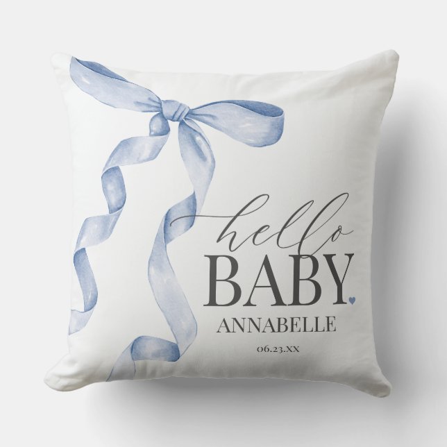 Coussin Blue Coquette Bow Girl Baby shower cadeau (Recto)